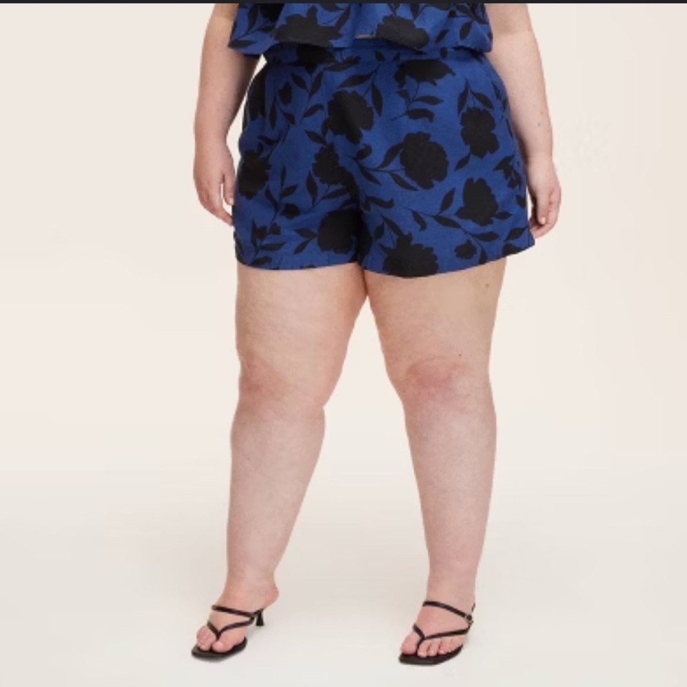Kate Spade Target blue Floral High Rise Linen Shorts 2X Linen Blend